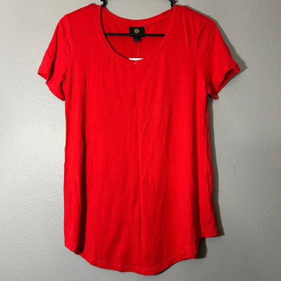 JM Collection Red Tee Top Short Sleeve Scoop Neck Casual Size XS NWT - Picture 2 of 5